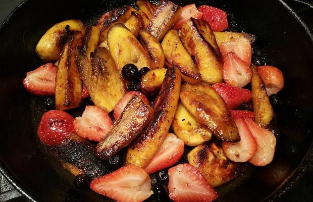 Plantain, strawberry and blueberry